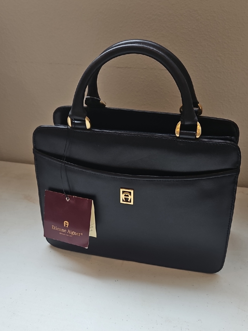 Etienne Aigner Black Leather Top-Handle Satchel